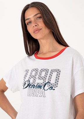 US POLO ASSN Beyaz Kadın A-Form Fit T-Shirt