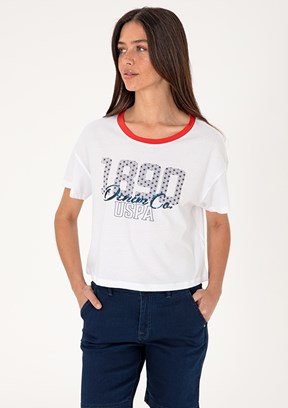 US POLO ASSN Beyaz Kadın A-Form Fit T-Shirt