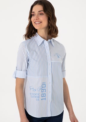 US POLO ASSN Mavi Kadın Uzun Kol Gömlek