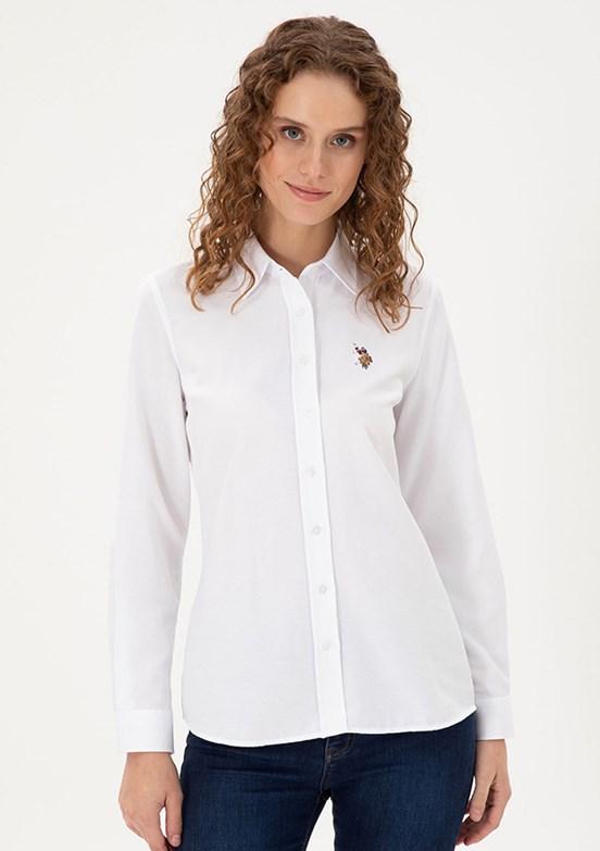 US POLO ASSN Beyaz Kadın Dokuma Gömlek