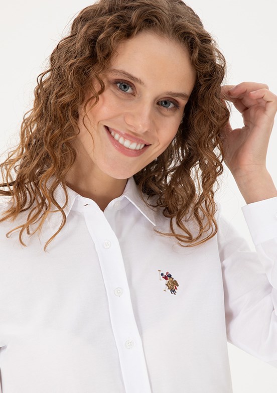 US POLO ASSN Beyaz Kadın Dokuma Gömlek