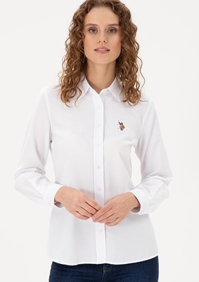 US POLO ASSN Beyaz Kadın Dokuma Gömlek