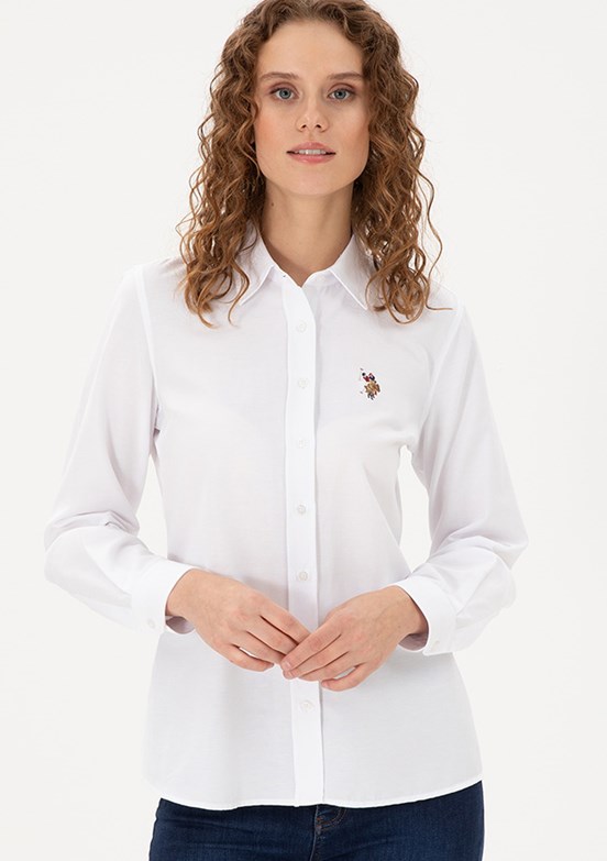 US POLO ASSN Beyaz Kadın Dokuma Gömlek