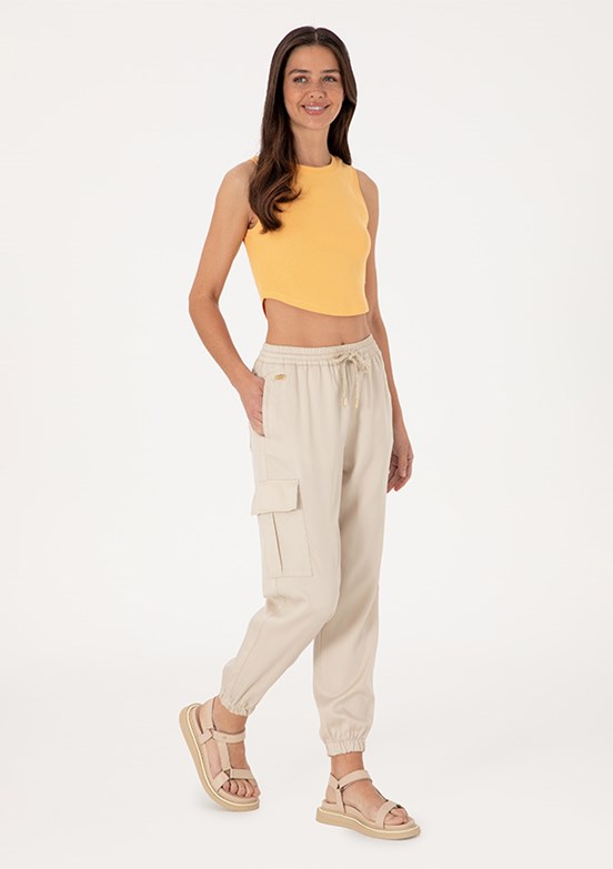 US POLO ASSN Bej Kadın Normal Bel Pantolon