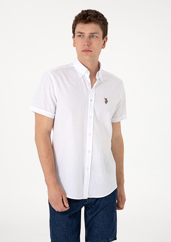US POLO ASSN Beyaz Erkek Kısa Kol Gömlek