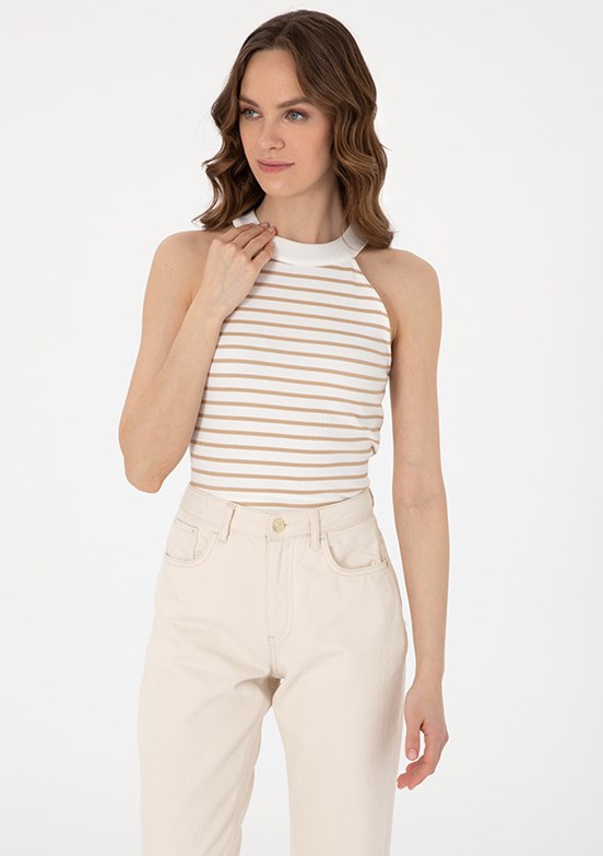 PIERRE CARDIN Bej Kadın Slim T-Shirt