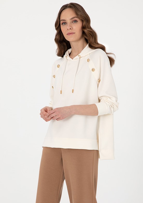 PIERRE CARDIN Beyaz Kadın Cropped Sweat Shirt