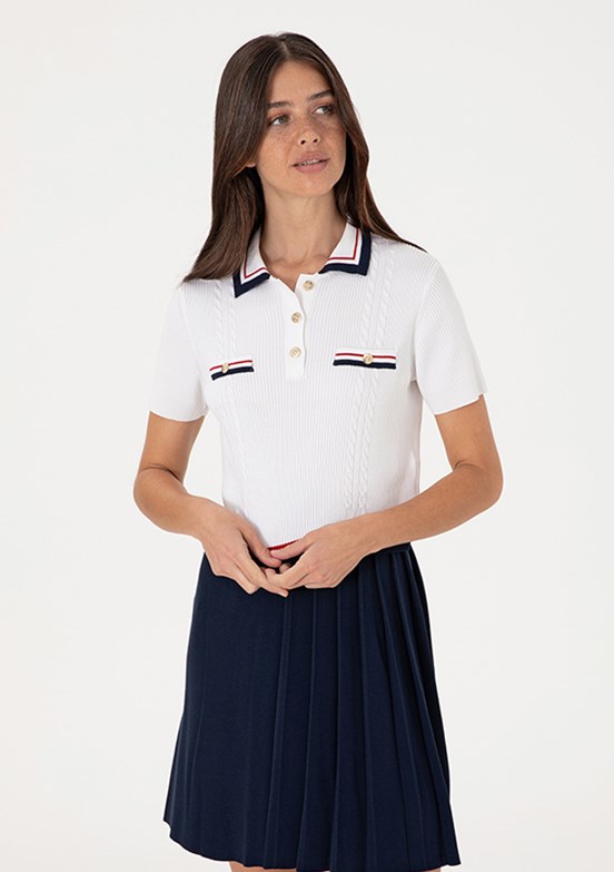 US POLO ASSN Beyaz Kadın Slim Kazak