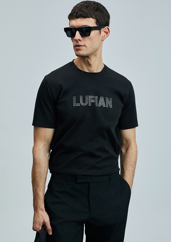 LUFIAN Siyah Erkek Baskılı T-Shirt