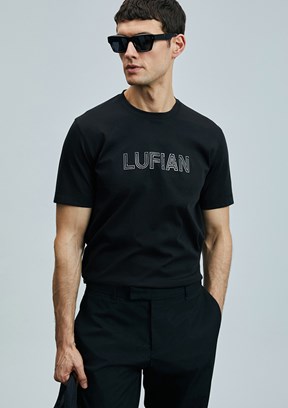 LUFIAN Siyah Erkek Baskılı T-Shirt