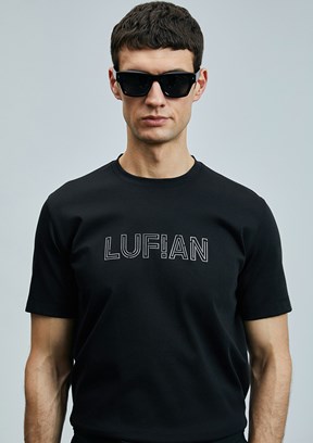 LUFIAN Siyah Erkek Baskılı T-Shirt