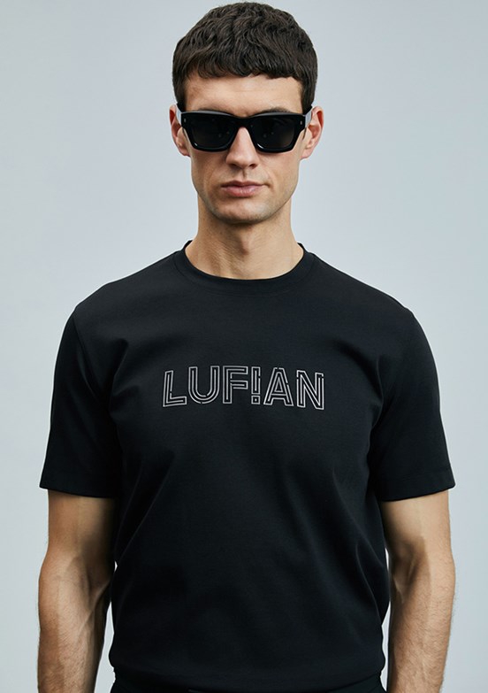 LUFIAN Siyah Erkek Baskılı T-Shirt