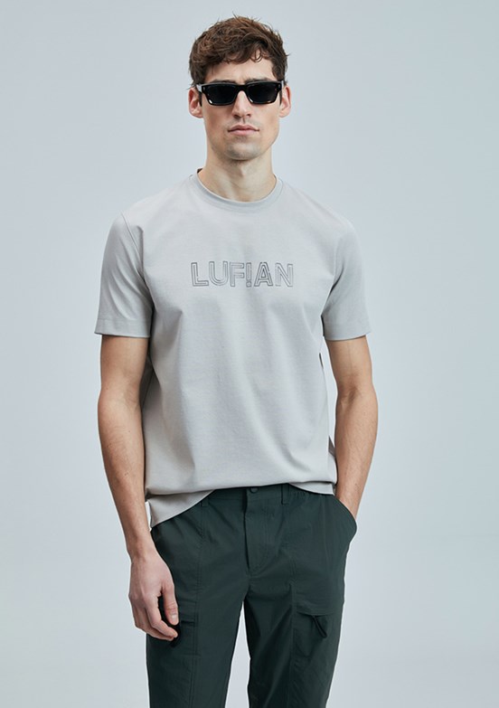 LUFİAN Bej Erkek Baskılı T-Shirt