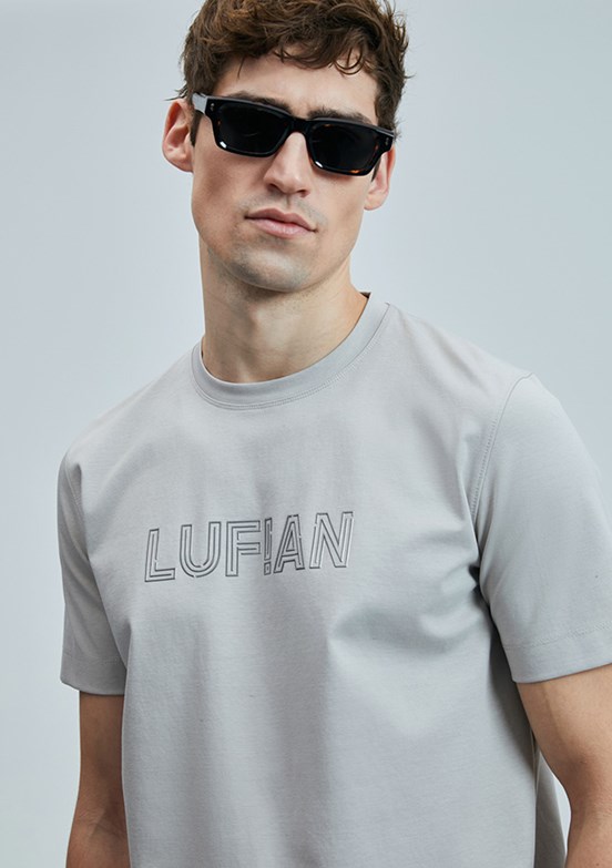 LUFİAN Bej Erkek Baskılı T-Shirt