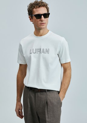 LUFİAN Beyaz Erkek Baskılı T-Shirt