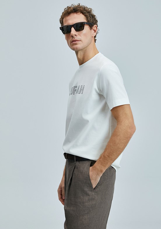 LUFİAN Beyaz Erkek Baskılı T-Shirt
