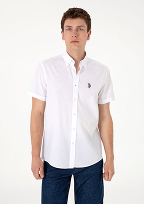 US POLO ASSN Beyaz Erkek Kısa Kol Gömlek