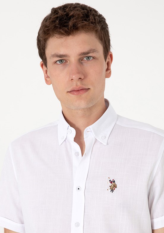 US POLO ASSN Beyaz Erkek Kısa Kol Gömlek