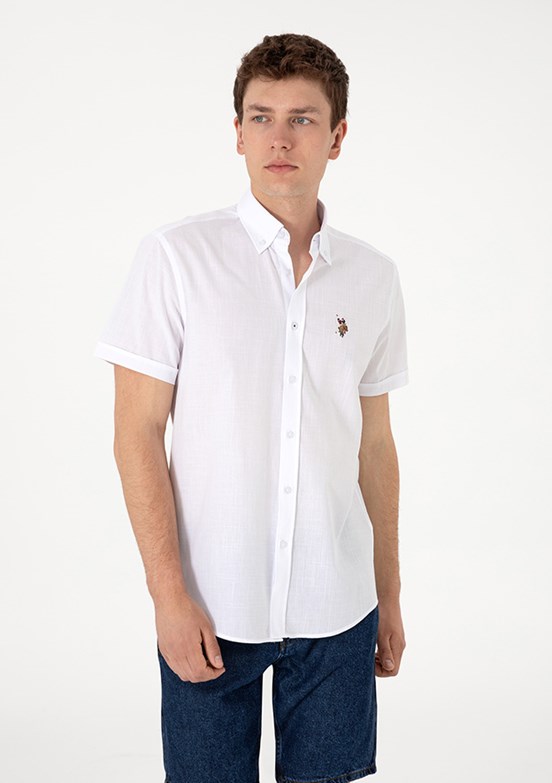 US POLO ASSN Beyaz Erkek Kısa Kol Gömlek
