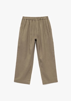 KOTON Haki Kadın Beli Lastikli Astarlı Cepli Bol Paça Keten Pantolon