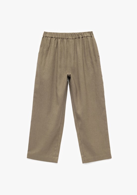 KOTON Haki Kadın Beli Lastikli Astarlı Cepli Bol Paça Keten Pantolon