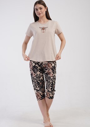 VİENETTA Kırmızı Bej Kadın Pijama Takımı