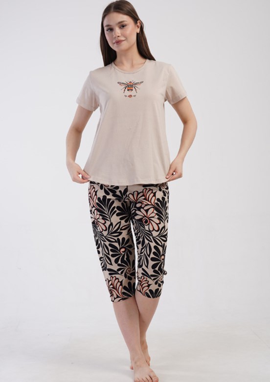 VİENETTA Kırmızı Bej Kadın Pijama Takımı