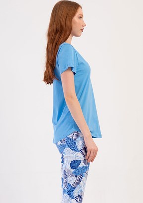 VİENETTA Mavi KadınKısa Kol Kaprili Pijama Takımı