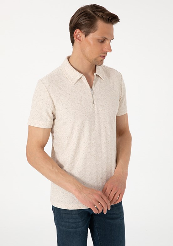 PİERRE CARDİN Bej Erkek Slim T-Shirt