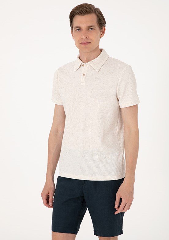 PİERRE CARDİN Bej Erkek Slim T-Shirt