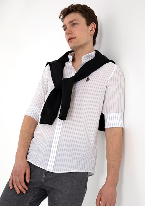 US POLO ASSN Beyaz Erkek Uzun Kol Gömlek