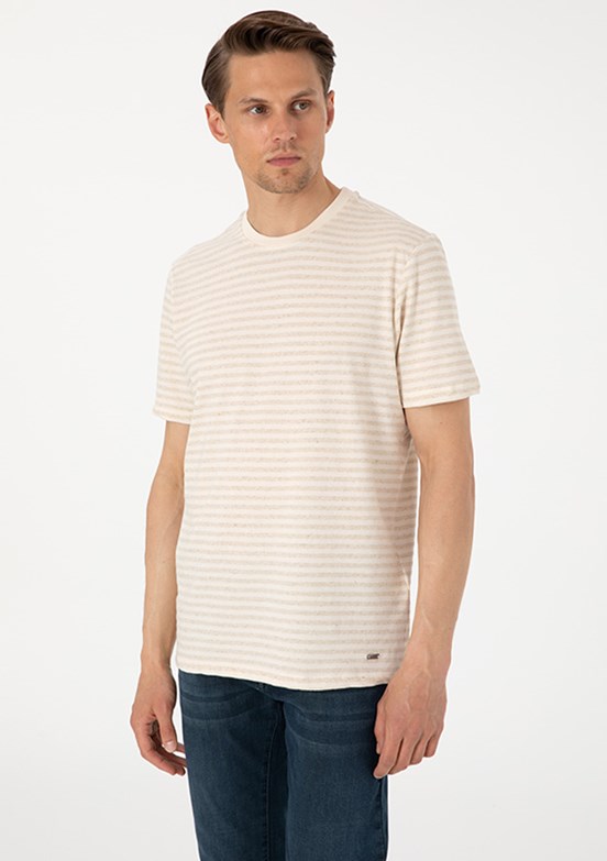 PİERRE CARDİN Bej Erkek Regular T-Shirt