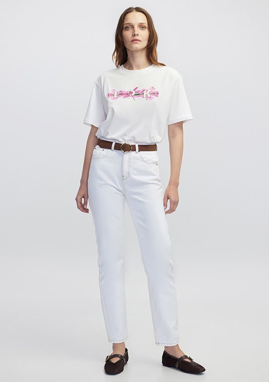 İPEKYOL Beyaz Kadın Baskılı T-shirt