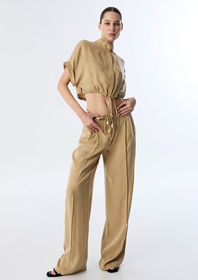 TWİST Natürel Kadın İnce Kuşaklı Wide Leg Fit Pantolon