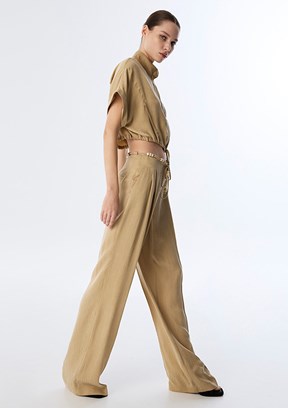 TWİST Natürel Kadın İnce Kuşaklı Wide Leg Fit Pantolon