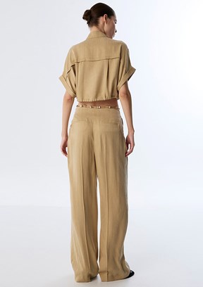 TWİST Natürel Kadın İnce Kuşaklı Wide Leg Fit Pantolon