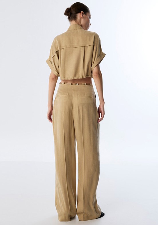TWİST Natürel Kadın İnce Kuşaklı Wide Leg Fit Pantolon