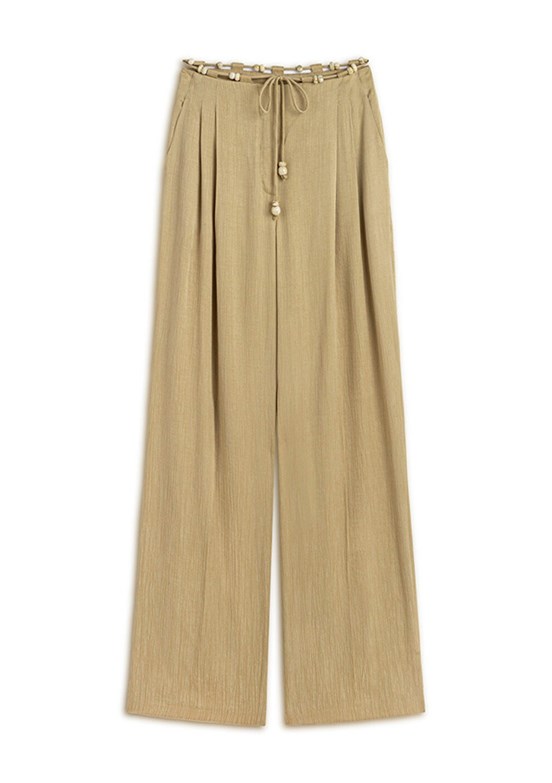 TWİST Natürel Kadın İnce Kuşaklı Wide Leg Fit Pantolon