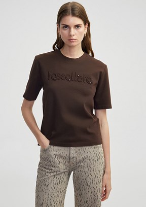 İPEKYOL Kahverengi Kadın Slogan Nakışlı Hotfix Baskılı T-shirt