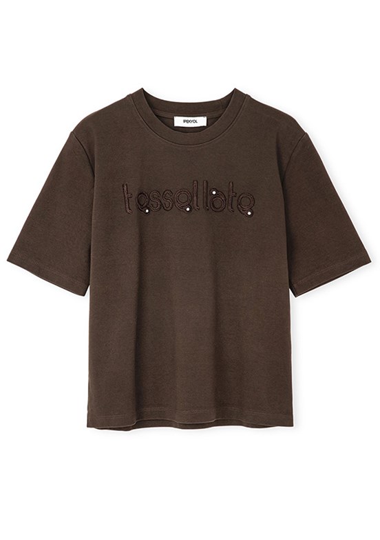 İPEKYOL Kahverengi Kadın Slogan Nakışlı Hotfix Baskılı T-shirt