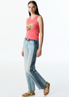 TWİST İndigo Kadın Colorblock Wide Leg Jean Pantolon