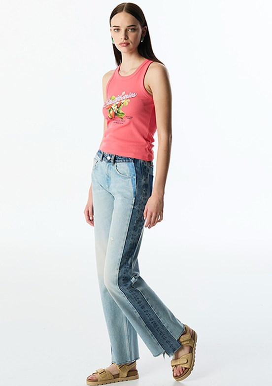TWİST İndigo Kadın Colorblock Wide Leg Jean Pantolon