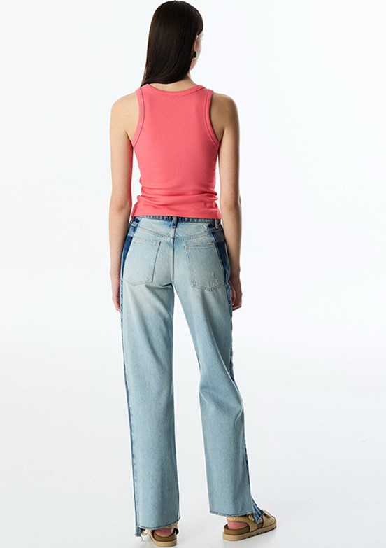 TWİST İndigo Kadın Colorblock Wide Leg Jean Pantolon