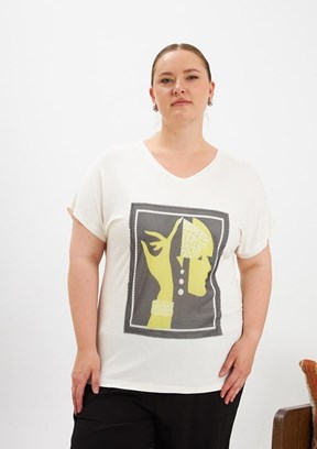 RMG Ekru Kadın File Detaylı T-shirt