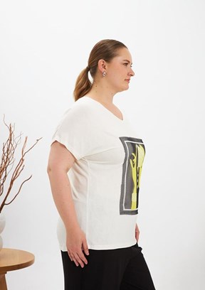 RMG Ekru Kadın File Detaylı T-shirt