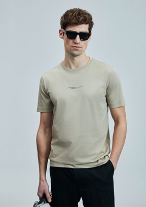 LUFİAN Bej Erkek Baskılı T-Shirt