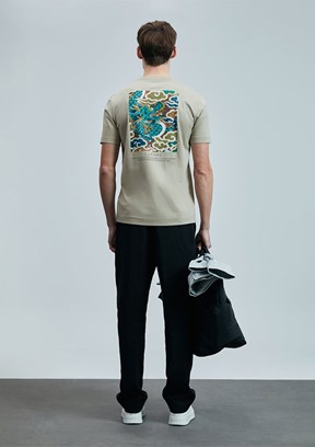 LUFİAN Bej Erkek Baskılı T-Shirt