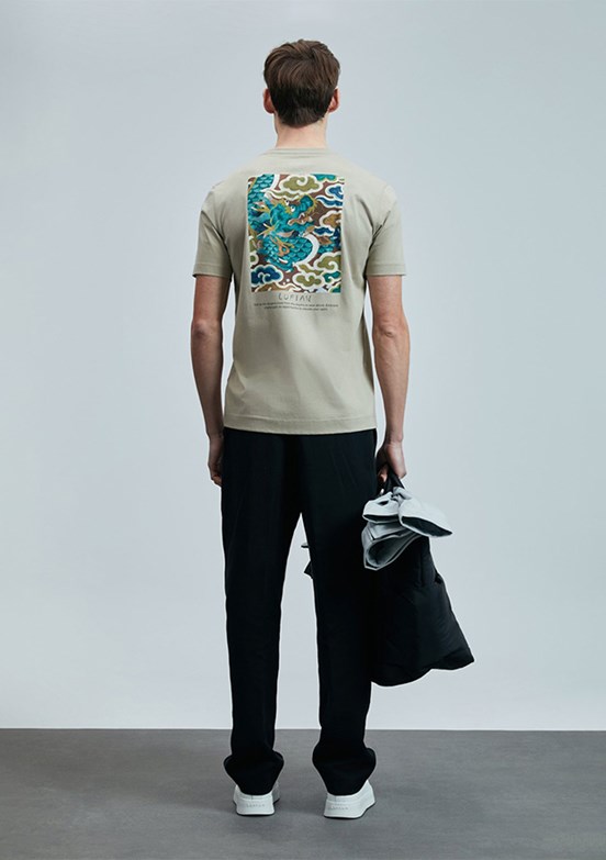 LUFİAN Bej Erkek Baskılı T-Shirt