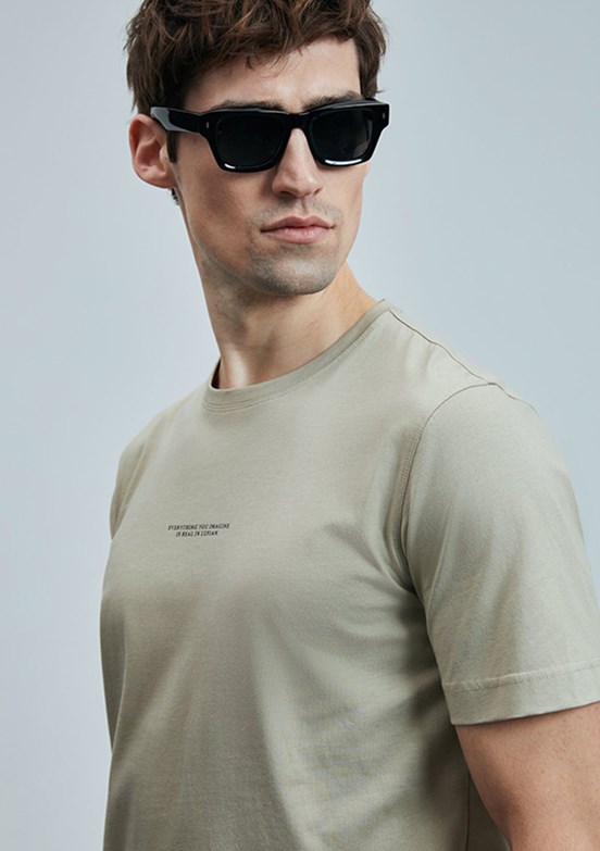 LUFİAN Bej Erkek Baskılı T-Shirt