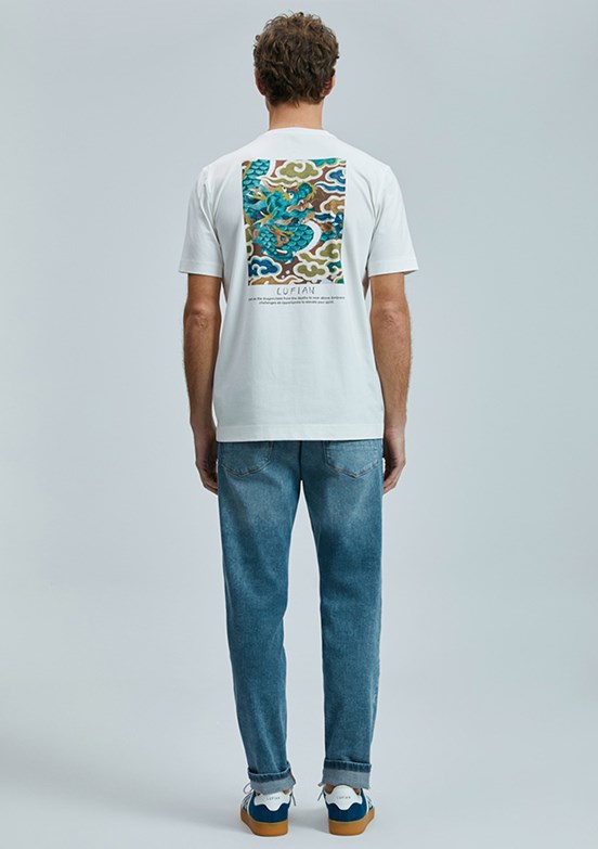 LUFİAN Beyaz Erkek Baskılı T-Shirt